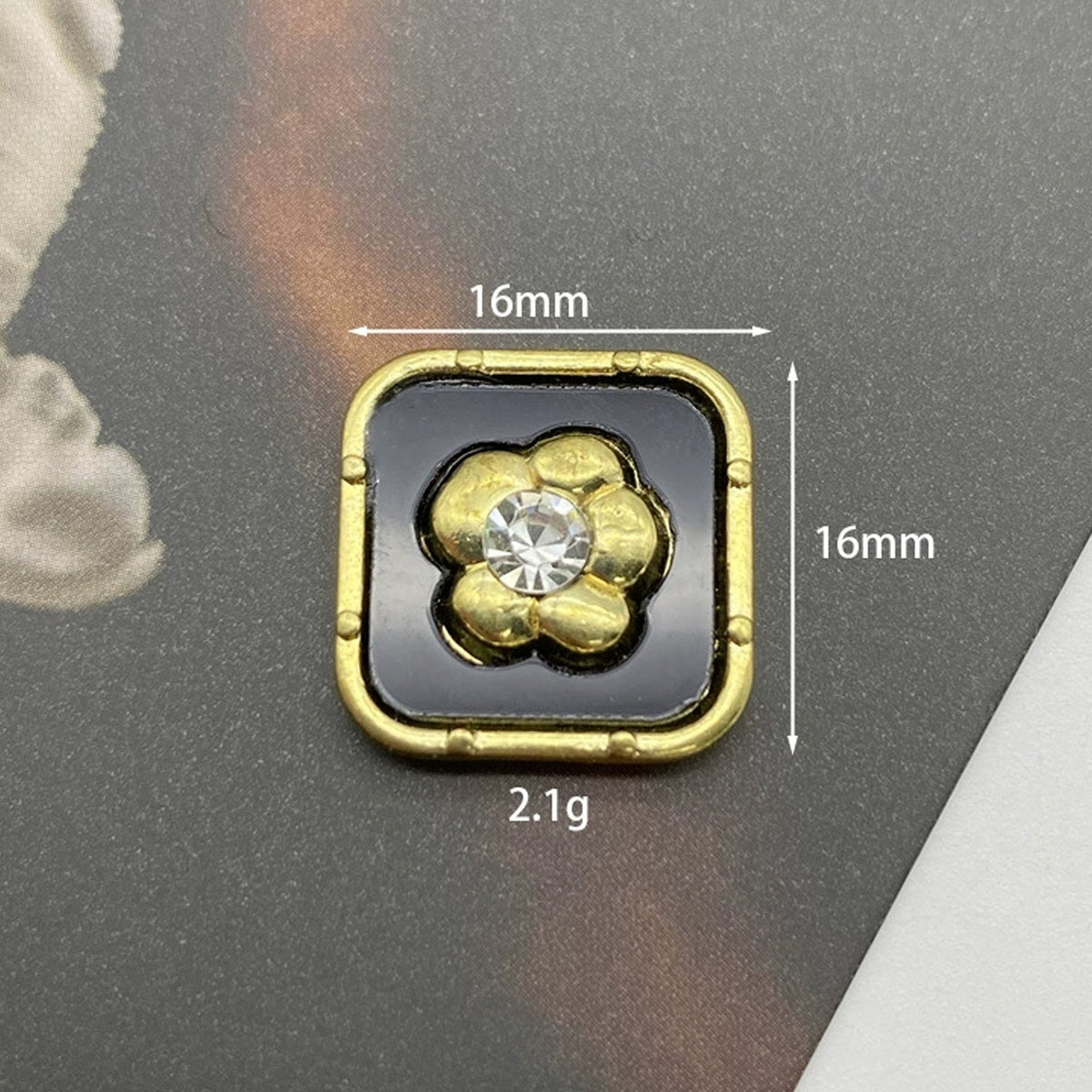 Regal Bloom Crystal Square Clip-On Button (1 Piece)