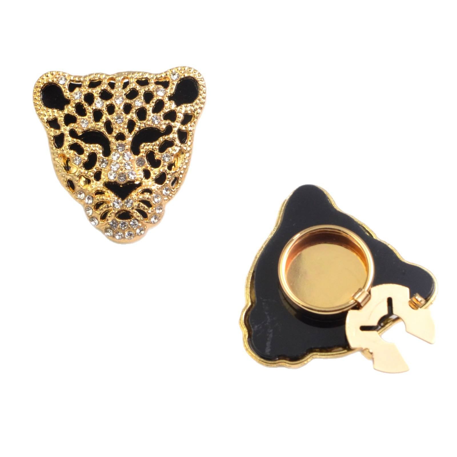 Crystal Leopard Face Clip-Over Button