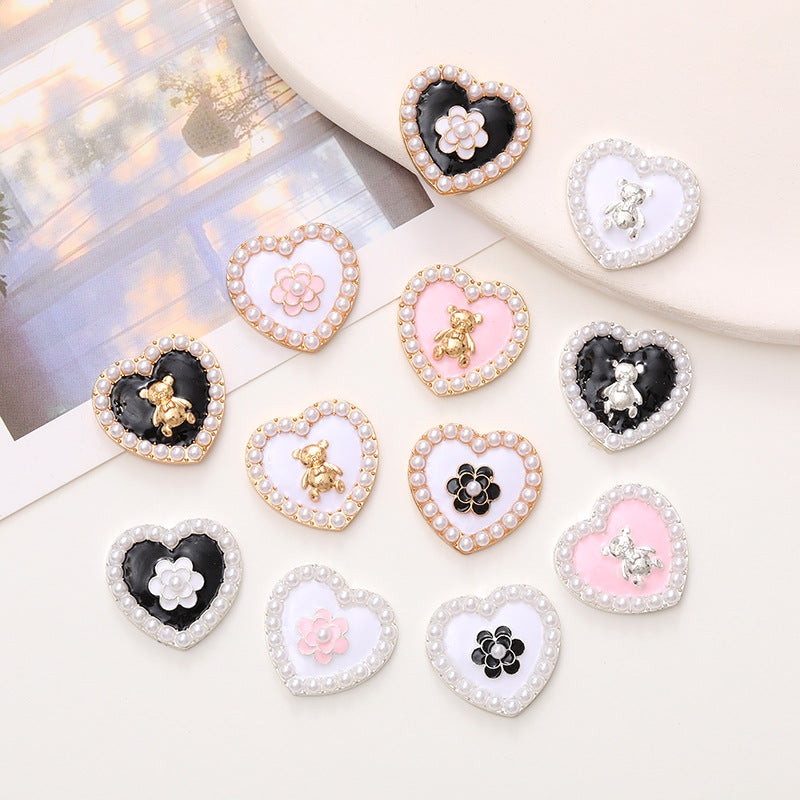 Pearl Heart Charm Clip-On Button (1 Piece)