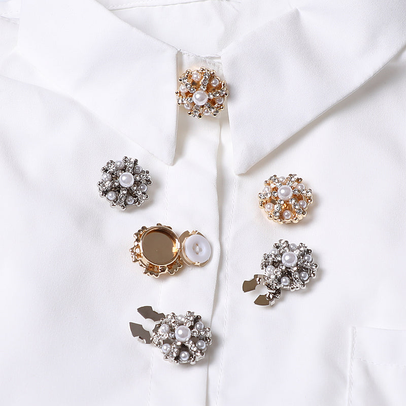 Pearl & Crystal Cluster Clip-On Button (1 Piece)