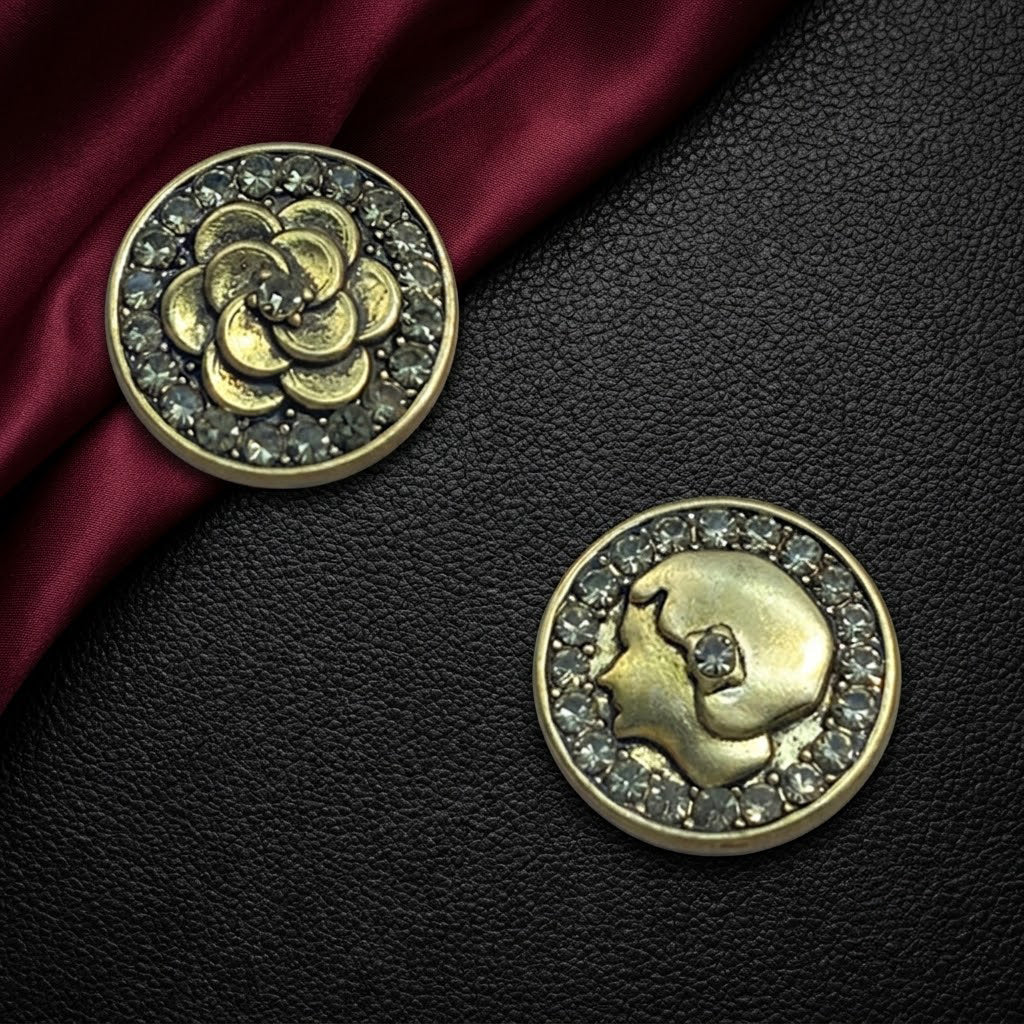 Antique Floral Cameo Rhinestone Clip-On Button (1 Piece)