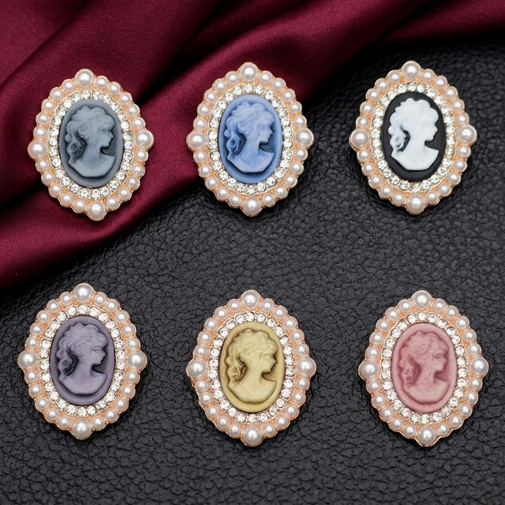 Vintage Pearl Cameo Medallion Clip-On Button (1 Piece)