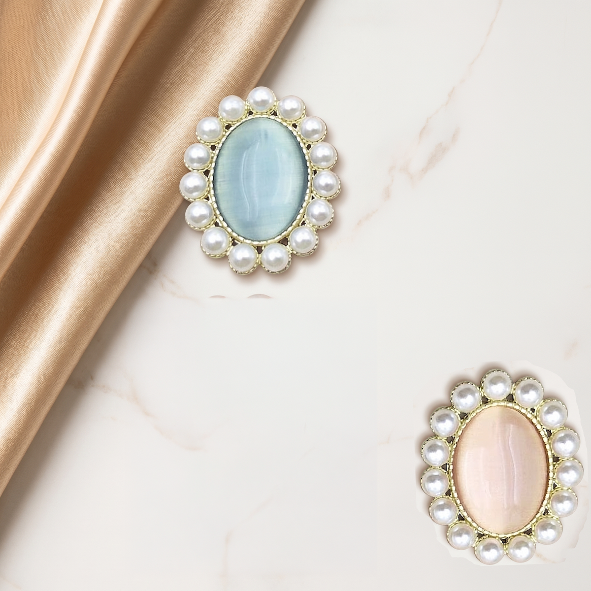 Pearl Halo Oval Clip-On Button