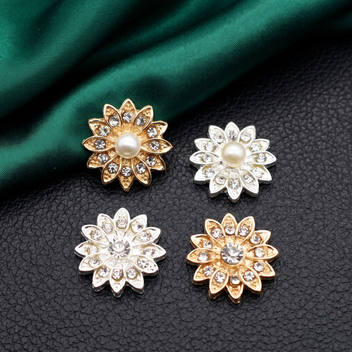 Pearl & Rhinestone Radiance Flower Clip-On Button (1 Piece)