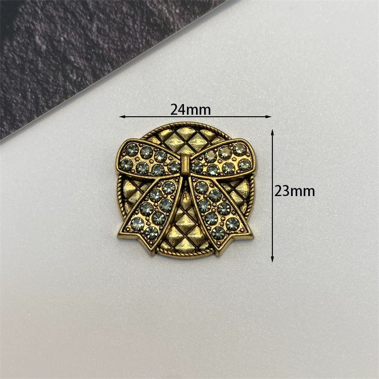 Vintage Crystal Bow Medallion Clip-On Button (1 Piece)
