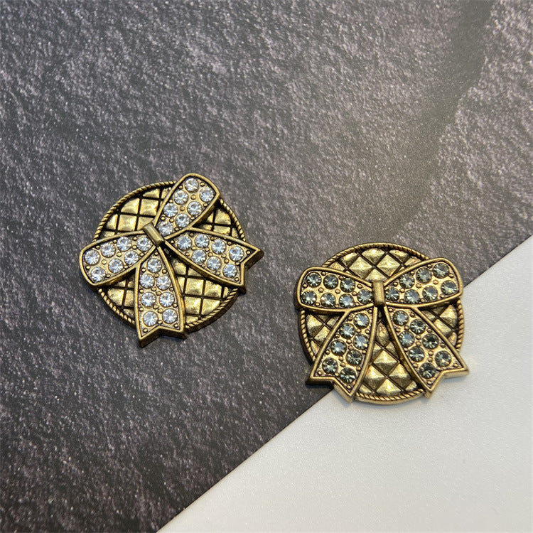 Vintage Crystal Bow Medallion Clip-On Button (1 Piece)
