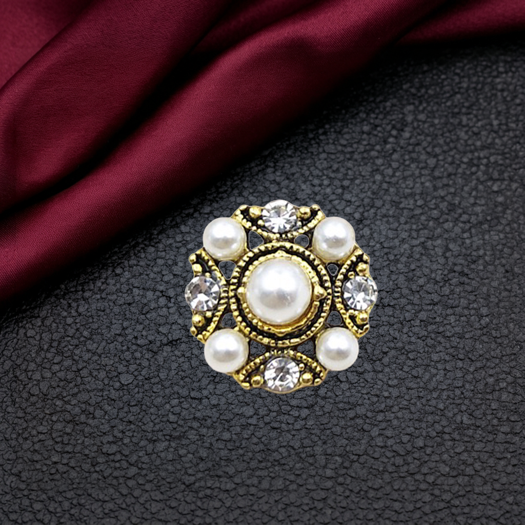 Vintage Pearl Floral Medallion Clip-On Button (1 Piece)