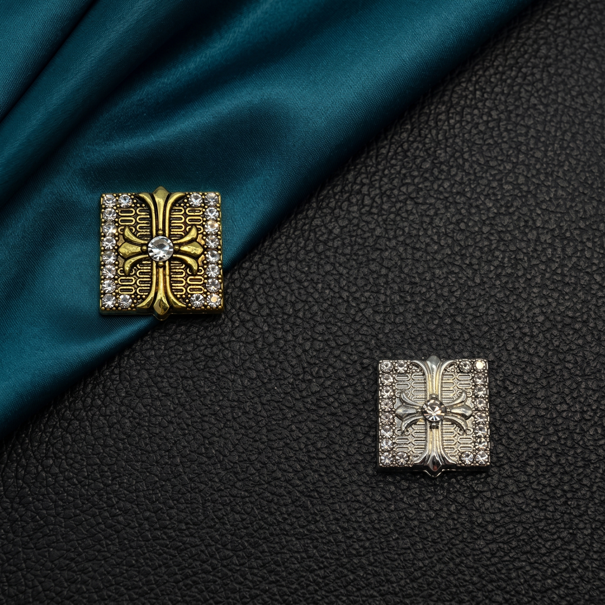 Vintage Ornate Rhinestone Square Clip-On Button (1 Piece)